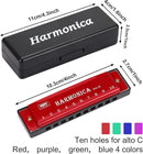 UPINS 4PCS Key of C 10 Hole 10 Tones Titanium Color Harmonica with Case for Beginner Students（Red, Blue, Green, Purple） by TinyTreasures Baby Boutique