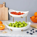 HBlife Extra Large Fruit Basket for Kitchen Counter - 2 Tier Ceramic Fruit Bowl with Metal Stand, Bathroom Countertop Organizer, Tiered Serving Trays for Party by CozyNest Decor