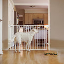 Babelio 31.5-55" No Bottom Bar Baby Gate Extra Wide, 2-in-1 Auto Close Dog Gate for The House, Stairs and Doorways, with Large Walk Thru Door, White by TinyTreasures Baby Boutique