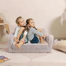Kids Extra Wide Chairs for Toddler, 2-in-1 Toddler Soft Sherpa Couch Fold Out, Convertible Sofa to Lounger for Girls and Boys, Grey by CozyNest Decor