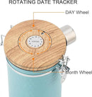 TEDSWAIT Coffee Canisters Airtight Coffee Bean Storage Container Kitchen Stainless Steel Food Storage Container with Scoop Date Tracker & CO2 Valve 61Fl Oz (Lake Blue) by CozyNest Decor