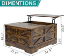 Coffee Table with Storage, Rustic Brown Square Coffee Tables for Living Room, Lift top Coffee Table with Large Hidden Compartment, Smart Cocktail Tables with Flip Top Lids for Home Office by CozyNest Decor