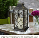 Bright Zeal 13.5" Outdoor Candle Lantern Decorative with LED Pillar Candle Battery Powered (Distressed Gold, 6hr Timer) - IP44 Waterproof Decorative Tabletop Lanterns Hanging Lanterns Indoor Outdoor by CozyNest Decor