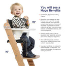 Cowiewie Natural Wooden High Chair for Babies & Toddlers 3-Tier Remove & 2 Adjustable Tray, 8 Adjustable Highchair with Cushions, Easy to Clean (Black) by TinyTreasures Baby Boutique