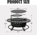42 Inch Fire Pit with 2 Grills, Large Outdoor Firepits for Outside, Wood Burning Fireplace for Camping,Picnic,Bonfire, 3-in-1 Round Metal Table with Lid for Backyard,Patio,Party by GreenHaven Gardens