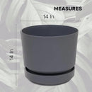Elly Décor 14 inch Plastic Cylinder Planter Pot with Self-Watering Saucer and Drainage Hole,Lightweight & Extremely Durable, 14"x 14", Gray by GreenHaven Gardens