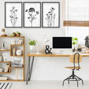 Flower Plant Wall Art Decor 16"x11" Set of 3 Black And White Botanical Painting Wood Framed For Minimalist Bedroom Office Rustic Living Room Abstract Wildflower Sign Hanging (Black) by CozyNest Decor