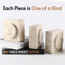 Koville Marble Square Book Ends, Heavy Duty Book Holders, Bookends for Shelves, Office Bookshelf Decor for CDs/Video Games(Travertino Romano) by CozyNest Decor