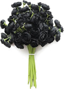 Floroom Ranunculus Artificial Flowers 18 Pcs Black Faux Silk Mini Ranunculus Bulk Fake Wedding Filler Flowers for DIY Bouquets, Centerpieces, Bridal Shower Decorations & Arrangements by CozyNest Decor