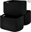 Large Storage Baskets for Organizing Shelves, Woven Cotton Rope Bins for Baby Nursery Organization, Book Toy Towel Organizer, 17"x13"x9.5", 3 Packs, Black by TinyTreasures Baby Boutique