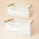 LA JOLIE MUSE Wicker Storage Baskets for Organizing, Recyclable Paper Rope Basket with Wood Handles, Decorative Hand Woven Basket Organizers for Makeup Books Shelves Living Room, White, Set of 2 by TinyTreasures Baby Boutique