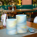 Flickering Flameless Candles, Blue Gold Marble LED Candles with Remote Timer, Set of 2 Battery Operated Candle for Valentine Wedding Birthday by GreenHaven Gardens