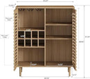 Mid Century Bar Cabinet with Wine Racks, Modern Liquor Cabinet with Slatted Doors for Dining Room, Living Room (Natural Color) by CozyNest Decor