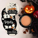 Coaster for Drinks Set of 6, Halloween Black and White Ghost Pumpkins Absorbent Round Ceramic Stone Mat, with Cork Base and Metal Holder, Gift for Housewarming Room Bar Decor by CozyNest Decor