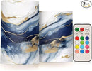 Flickering Flameless Candles, Drak Blue Golden Marble LED Candles with Remote Timer, Set of 2 Battery Operated Candle for Valentine Wedding Birthday by GreenHaven Gardens