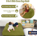 COMAX Kids Bean Bag Chair Turn into Beanbag Bed, Toddler Bean Chair Corduroy for Girl Boy Sleeping, Lazy Children Bean Bags with Filler, Convertible Child Floor Mattress, Light Green by TinyTreasures Baby Boutique
