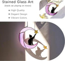 HDCRYSTALGIFTS 6.5'' Black Cat Decor on Purple Moon Stained Glass Window Hanging Suncatcher,Wall Art Glass Window Panel Sun Catcher,Halloween Ornament Decoration Memorial Gift for Lover Cat Loss by GreenHaven Gardens