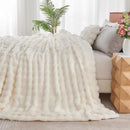 Lotus Karen Queen Size Faux Fur Blanket - Cream White Big Bubble Rabbit Fluff, 90x90 Inches by CozyNest Decor