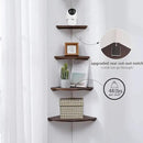Corner Shelves, Floating Corner Shelf, Set of 2 Solid Oak Wood Wall Shelves, Round End Wall Mount with Wire Hole Shelving for Small Plant for Bedroom Kitchen, Living Room Walnut 8.7” by CozyNest Decor