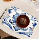 Serving Trays with Handles, 14.5 x 9.8 inch Rectangular Plastic Tray for Restaurant, Kitchen, Blue and White Pattern by CozyNest Decor