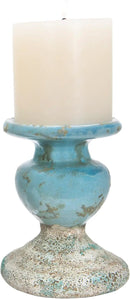 Creative Co-Op Large Distressed Blue Terracotta Pillar Candle Holder by CozyNest Decor
