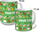 Personalized Mug for Kids - Farm Animals - Custom Name/Text, Ceramic Hot Chocolate/Cocoa/Coffee Cup for Boys/Girls, Birthday/Christmas/Holiday Gift - 11 oz, Light Blue Handle by TinyTreasures Baby Boutique