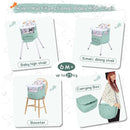 4 in 1 Portable Baby High Chair,Convertible Highchair for Babies and Toddlers-Foldable Infant Booster Seat,Carry Small Box,Dining Chair,Toddler High Chair with 5-Point Harness,Removable Tray-Green by TinyTreasures Baby Boutique