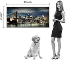 Framed Brooklyn Bridge Wall Art: Large Size New York Cityscape Skylines Night Scene Modern Picture Artwork for Home Office Decoration (48” X 24”) by CozyNest Decor