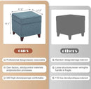 Adeco 17" Square Ottoman with Storage, Small Blue Storage Ottoman Foot Rest with Hinged Lid & Solid Wood Legs, Linen Fabric Foot Stool for Living Room & Bedroom by CozyNest Decor