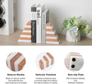 Marble Book Ends, Non-Skid Bookends for Shelves, Composite Bookend with Natural Stone, Heavy Duty Book Stopper, Collected CDs and Oversized Books Organizer, White & Red Decorative Bookends by CozyNest Decor