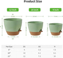 FaithLand 3-Pack Large Planter Pots, 12 10 9 Inch Self Watering Flower Pots for Indoor Outdoor Garden Plants, Green with Brown by CozyNest Decor