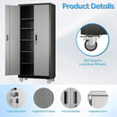 71" H×32" W×16" D Garage Storage Cabinet with Wheels & Pegboard, Locking Metal Storage Cabinet with Doors and 5 Adjustable Shelves & & 4 Hooks for Garage Warehouse Home Office, Black and Gray by GreenHaven Gardens