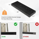 Floating Shelves for Wall, 24" W x 6.7" D x 1.5" H, Wooden Wall Mounted Display Shelves with Invisible Brackets for Living Room, Bedroom, Bathroom, Kitchen Decor and Storage, Set of 2, Black by CozyNest Decor