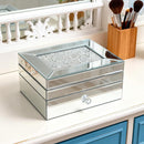 2 Layer Mirror Glass Jewelry Box with Crushed Diamond Decor, Velvet-Lined Trinket Organizer for Rings Earrings Necklaces Bracelets - Elegant Treasure Chest Storage Case for Women Girls by TinyTreasures Baby Boutique