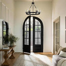 Black Wagon Wheel Chandelier, 24 Inch Black Chandeliers with Unique Glass Shade, 6-Light Crystal Farmhouse Wagon Wheel Chandeliers for Dining Room, Round Chandelier for Living Room, Foyer, Entryway by CozyNest Decor