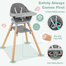 BABY JOY Baby High Chair, 6 in 1 Convertible Wooden Highchair for Babies & Toddlers with Adjustable Legs, Removable Double Tray, Safety Harness & Waterproof PU Cushion (Gray) by TinyTreasures Baby Boutique