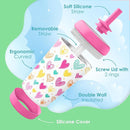 Kid Insulated Stainless Steel Tumbler with Silicone Straw, 12oz Sippy Cup for Kids (Playful Hearts) by TinyTreasures Baby Boutique
