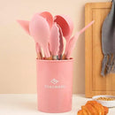 Silicone Cooking Utensils Set, Premium Beech Wood Handle Kitchen Gadgets Utensil Set, Non-Stick Kitchen Utensils Spatula, Tongs, Turner, Whisk, Brush, Spoon, BPA FREE, 446°F Resistant (Pink) by CozyNest Decor