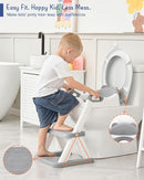 Forbena Toddler Potty Training Seat with Step Stool Ladder, Toilet Potty Seat for Baby Boys Girls Toddlers, Kids Chair Stairs with Handles and Soft Cushion (White and Grey) by TinyTreasures Baby Boutique