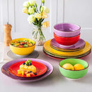 vancasso Bonita Dinnerware Set Muticolor Stoneware 12 Pieces Service for 4, Handpainted Spirals Pattern Stoneware Plates and Bowls Set by CozyNest Decor