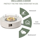 COSIEST Outdoor Propane Fire Pit Coffee Table w Terrazzo White 42 inch Round Base Patio Heater, CSA Certified, 50,000 BTU Stainless Steel Burner, Wind Guard, Transparent Gray Fire Glass, Rain Cover by GreenHaven Gardens