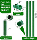 Garden Stakes 16 Inch 70 Pack, Diy 4ft 5ft 6ft 7ft 8ft Tomato Stakes Plastic Coated Metal Plant Sticks Stakes Supports with 40 Connectors 30 Rotatable Clips for Indoor Outdoor Plants Vegetable by GreenHaven Gardens
