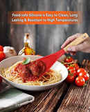 Cooking Spoon for Nonstick Cookwares, Great for Cooking and Serving Sturdy BPA-Free Matte Silicone, Wood Handle Spoon for Mixing, Scoop, and Scrape (2 Pack of Red, 11.4 inch) by CozyNest Decor