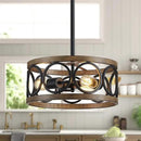 XINGQI Black Ceiling Light Adjustable Height Chandelier Modern Farmhouse Pendant Lighting Fixture Wood Grain Metal 13" Rustic Round Lights for Dining Room Kitchen Bedroom Entryway by CozyNest Decor