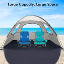 WhiteFang Beach Tent Anti-UV Portable Sun Shade Shelter for 3/4/6/8 Person, Extendable Floor with 3 Ventilating Mesh Windows Plus Carrying Bag, Stakes and Guy Lines by TinyTreasures Baby Boutique