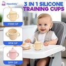 Silicone Transition Sippy Cup for 6+ month old | Includes 1 Toddler straw cup & 1 Baby Sippy Cup with Handles 5 oz | Perfect for Baby Led Weaning (Cream/Rose Quartz, 5 oz) by TinyTreasures Baby Boutique
