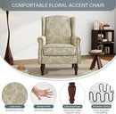 UIXE High Back Floral Accent Chair, Upholstered Armchair in Fabric for Living Room, Retro Wingback Arm Chair Comfy Single Sofa Bedroom Reading Seat with Solid Wood Legs, White by CozyNest Decor