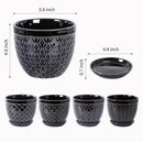 Sureasy Ceramic Indoor Plant Pots - 5.6 Inch Flower Pots for Plants with Drainage Hole and Saucer, Embossed Planter for Succulents, Orchid, Cactus, Indoor Home Decor, Set of 4, Black by GreenHaven Gardens