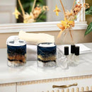 2 Pack Qtip Holder Dispenser Navy Blue Marble Bathroom Storage Canister Lid Acrylic Plastic Apothecary Jar Set Vanity Makeup Organizer for Cotton Swabs/Pads/Floss by CozyNest Decor
