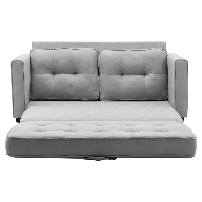 59.4" Loveseat Sofa with Pull-Out Bed Modern Upholstered Couch with Side Pocket for Living Room Office, Grey